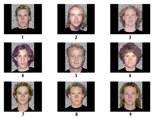 Identification lineup of nine faces