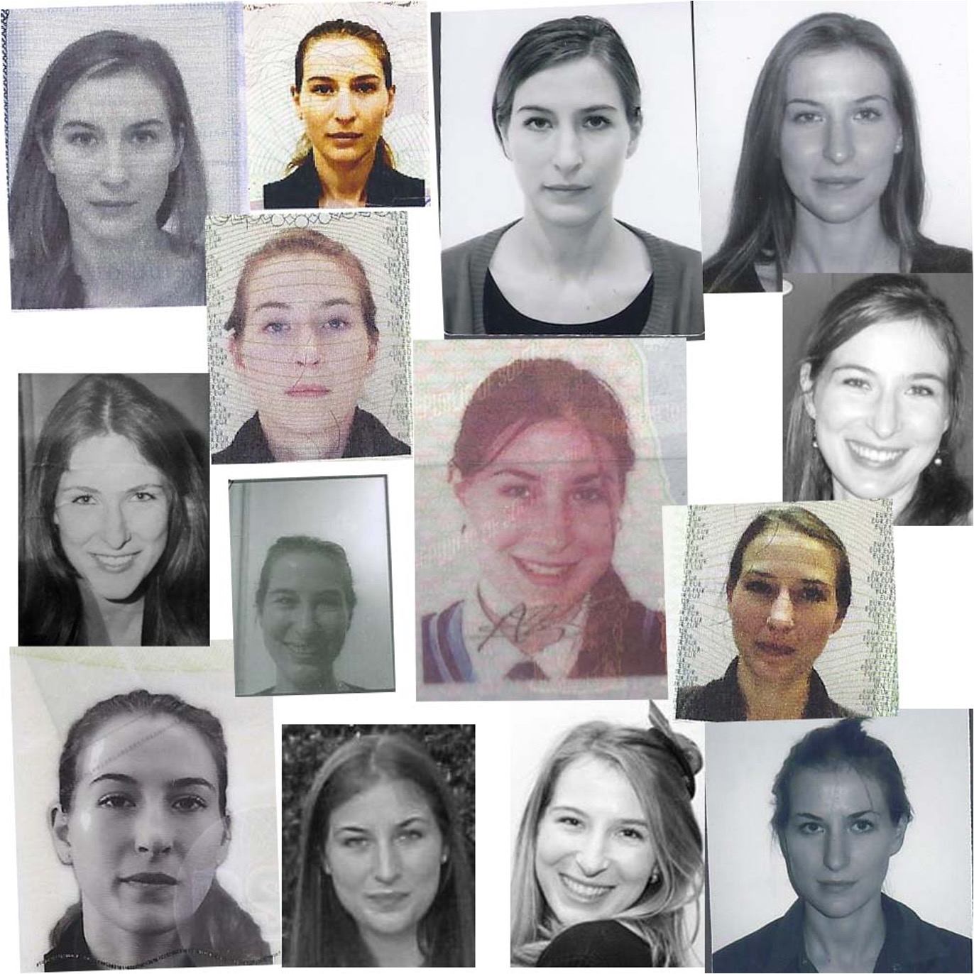 Fourteen photographs of the same person taken across different ages, contexts, and lighting conditions. Viewers unfamiliar with this individual frequently classify the images as showing several different people. Familiarity immediately reveals them as a single identity. Many thanks to Alicia Nortje for making these available in original Psy3009f lecture